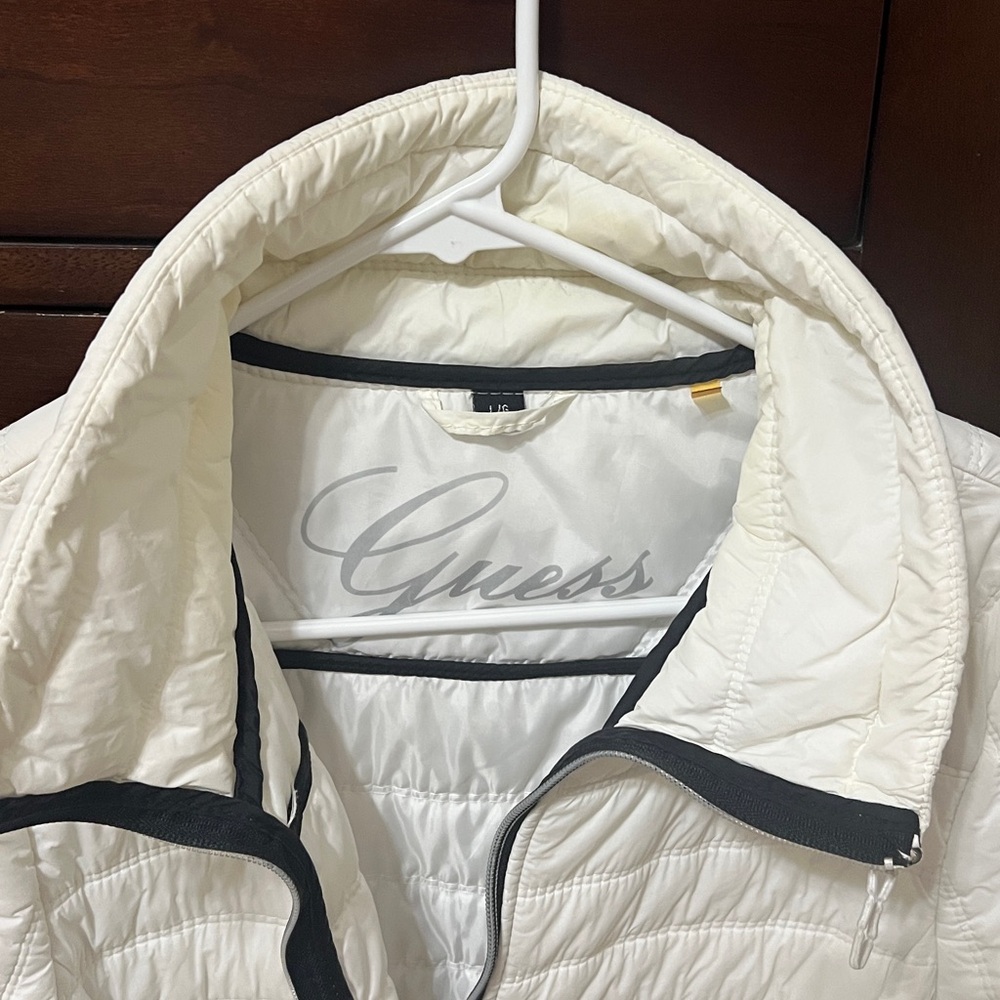 Guess Ivory Quilted Jacket with Black Accents